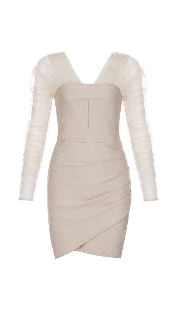 AIIZIE STRAPLESS BANDAGE MINI DRESS IN BEIGE - product image