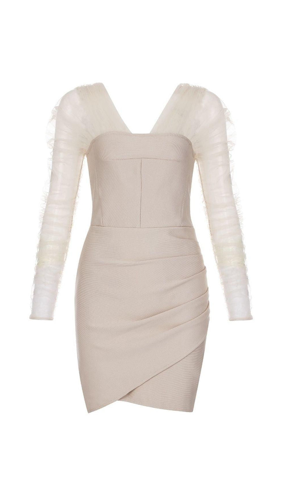 STRAPLESS BANDAGE MINI DRESS IN BEIGE