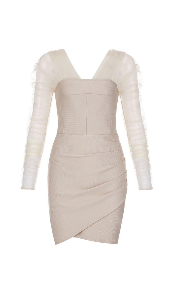 STRAPLESS BANDAGE MINI DRESS IN BEIGE