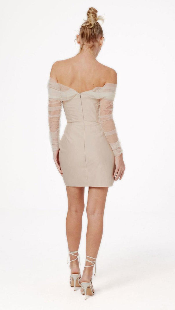 AIIZIE STRAPLESS BANDAGE MINI DRESS IN BEIGE - product image