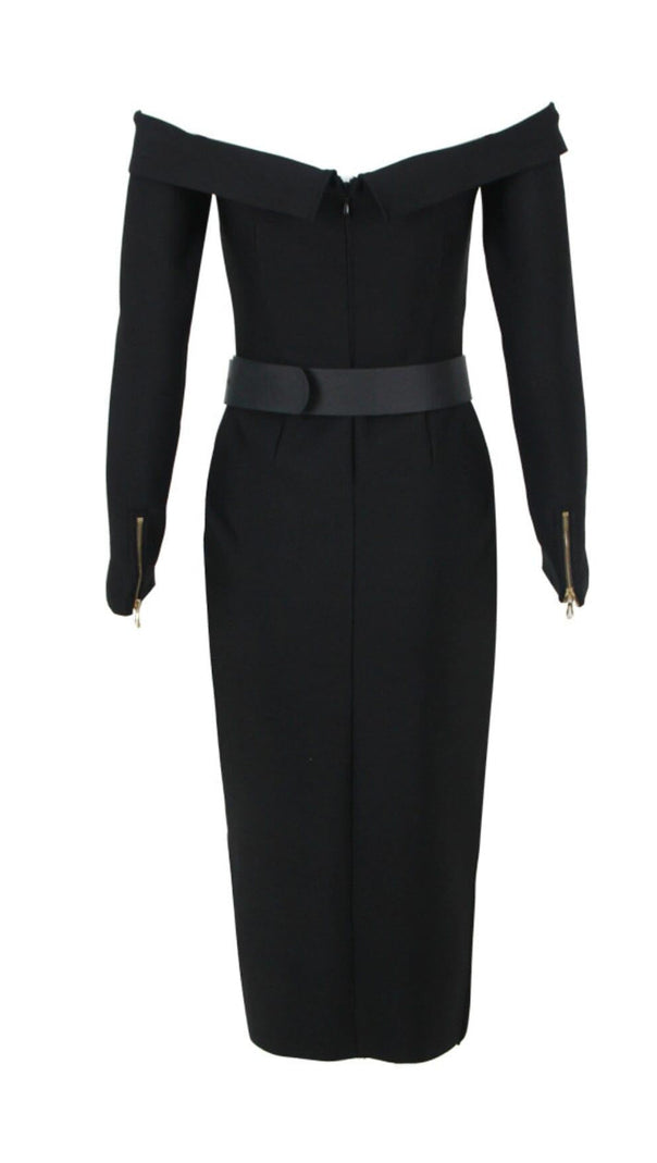 AIIZIE BLACK BIKER WOOL CREPE MIDI DRESS - product image