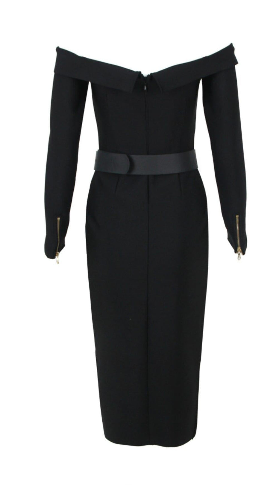 BLACK BIKER WOOL CREPE MIDI DRESS