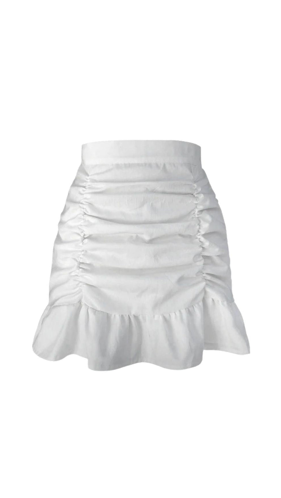 WHITE RUFFLE PLEATED MINI SKIRT