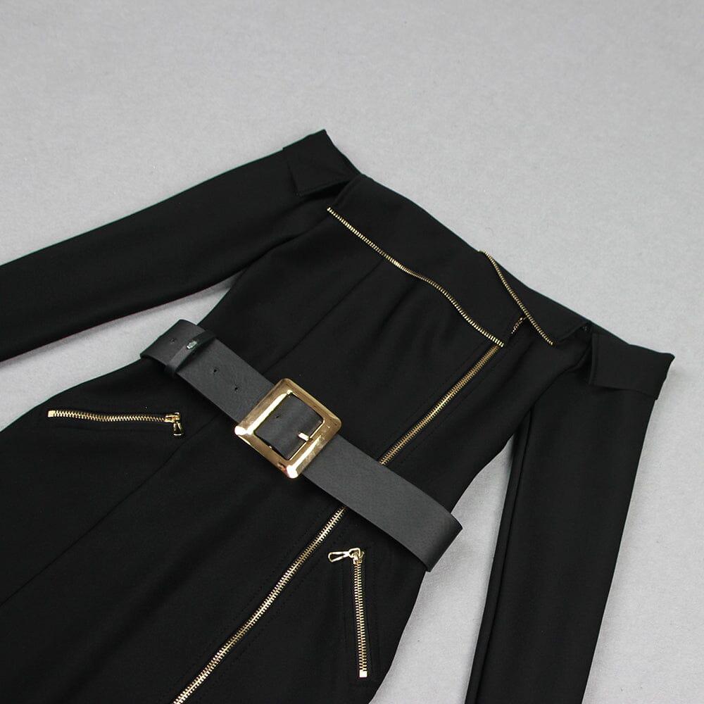 AIIZIE BLACK BIKER WOOL CREPE MIDI DRESS - product image