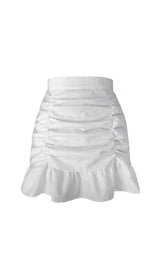 WHITE RUFFLE PLEATED MINI SKIRT