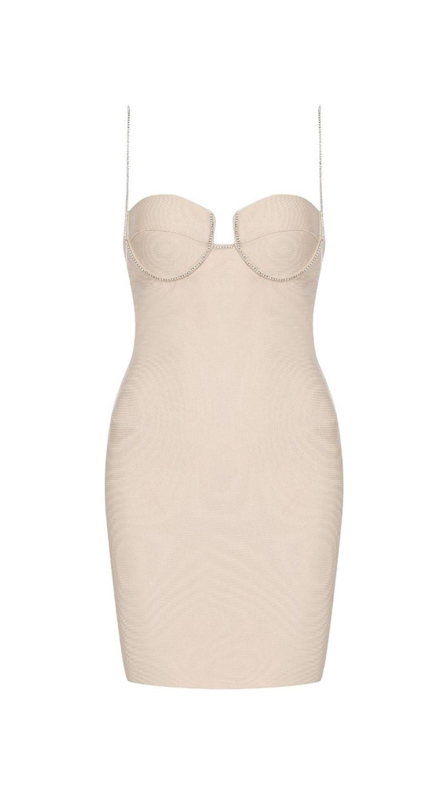 NUDE CRYSTAL STRAP BANDAGE MINI DRESS