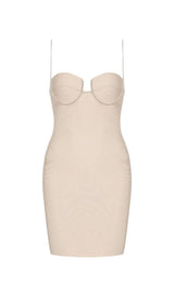 NUDE CRYSTAL STRAP BANDAGE MINI DRESS