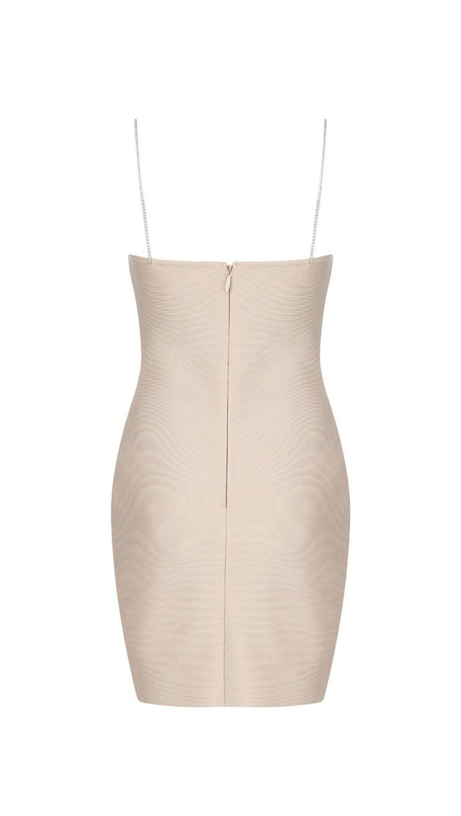 NUDE CRYSTAL STRAP BANDAGE MINI DRESS