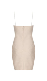 NUDE CRYSTAL STRAP BANDAGE MINI DRESS