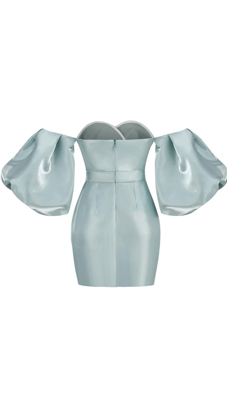 SATIN PUFF SLEEVE MINI DRESS IN GREEN