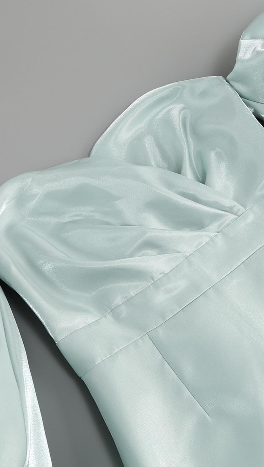 SATIN PUFF SLEEVE MINI DRESS IN GREEN