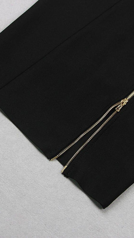 BLACK BIKER WOOL CREPE MIDI DRESS