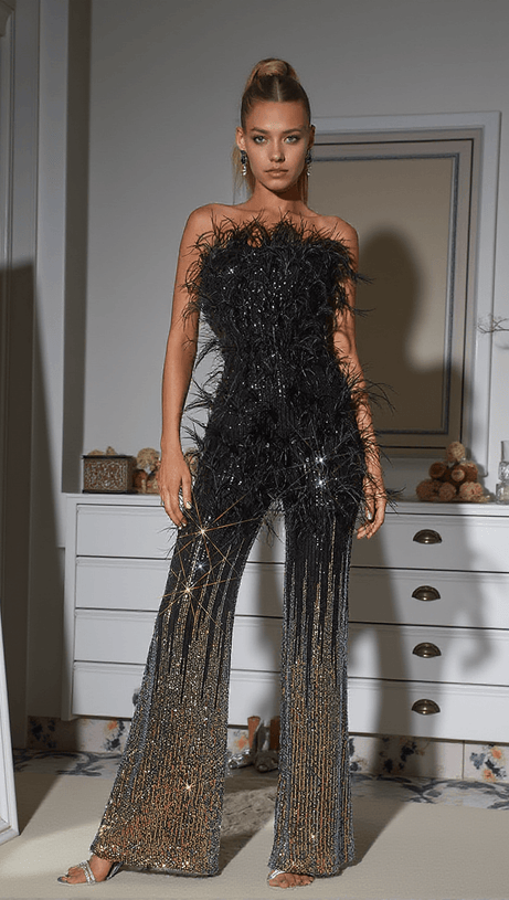 TUTA SHIVA OMBRE CON PIUME E PAILLETTES