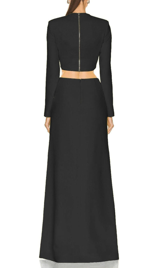 Black Beaded Starfish Diamond Long Sleeve High Waisted Split Skirt