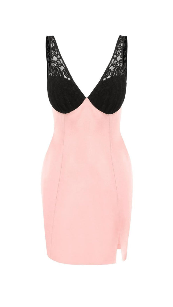 AIIZIE LACE GOLVES PINK PATCHWORK MINI DRESS - product image