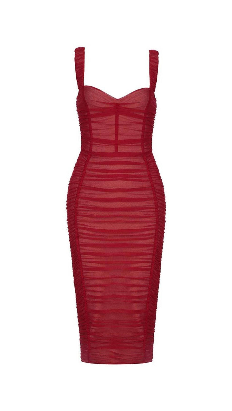 ABITO MIDI CON BENDAGGIO ROSSO A RUCHES