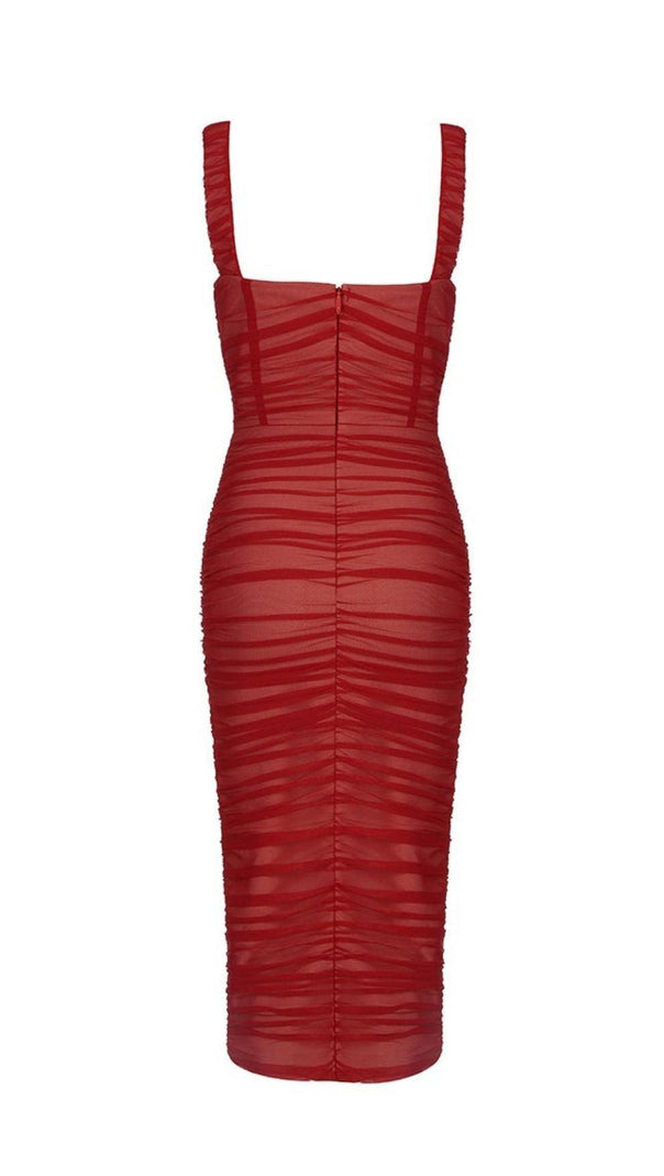 AIIZIE RED RUCHED BANDAGE MIDI DRESS - product image