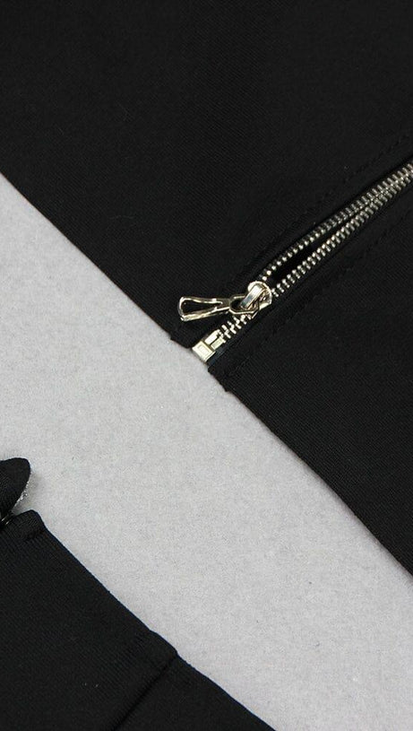 BLACK BEADED STARFISH DIAMOND LONG SLEEVE HIGH WAISTED SPLIT SKIRT