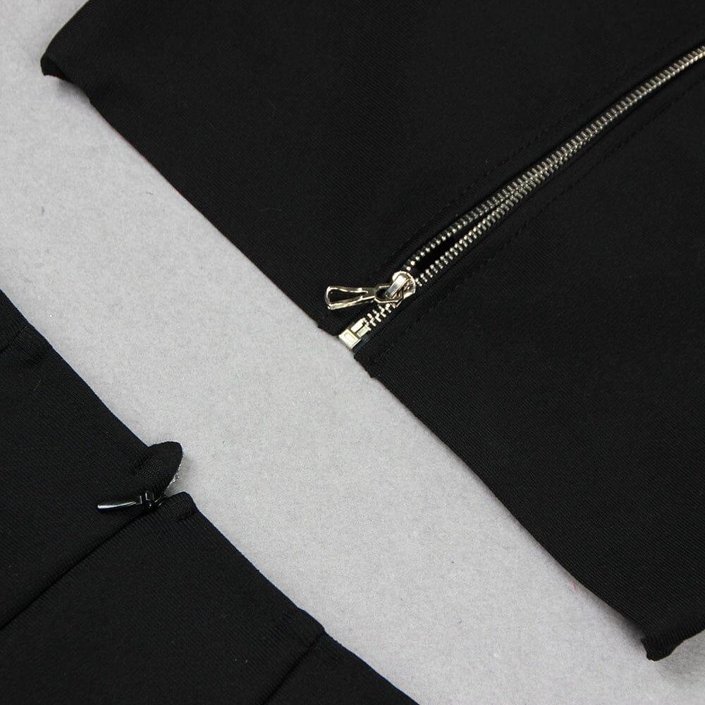 Black Beaded Starfish Diamond Long Sleeve High Waisted Split Skirt