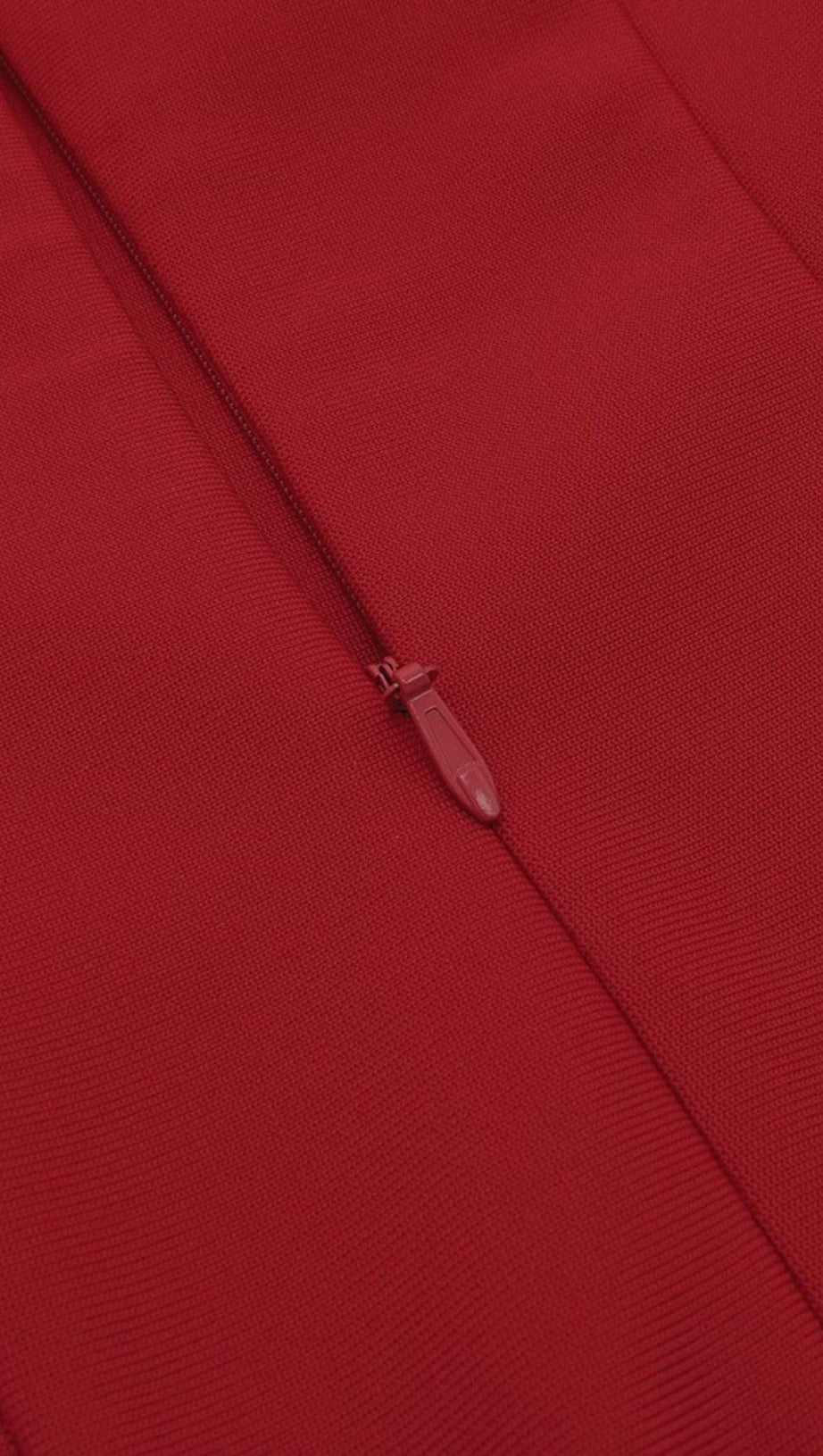 RED PUFF SEELVE BANDAGE MIDI DRESS