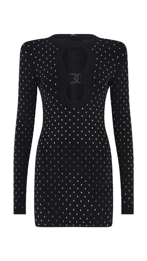 AIIZIE BLACK CRYSTAL PLUNGE MINI DRESS - product image