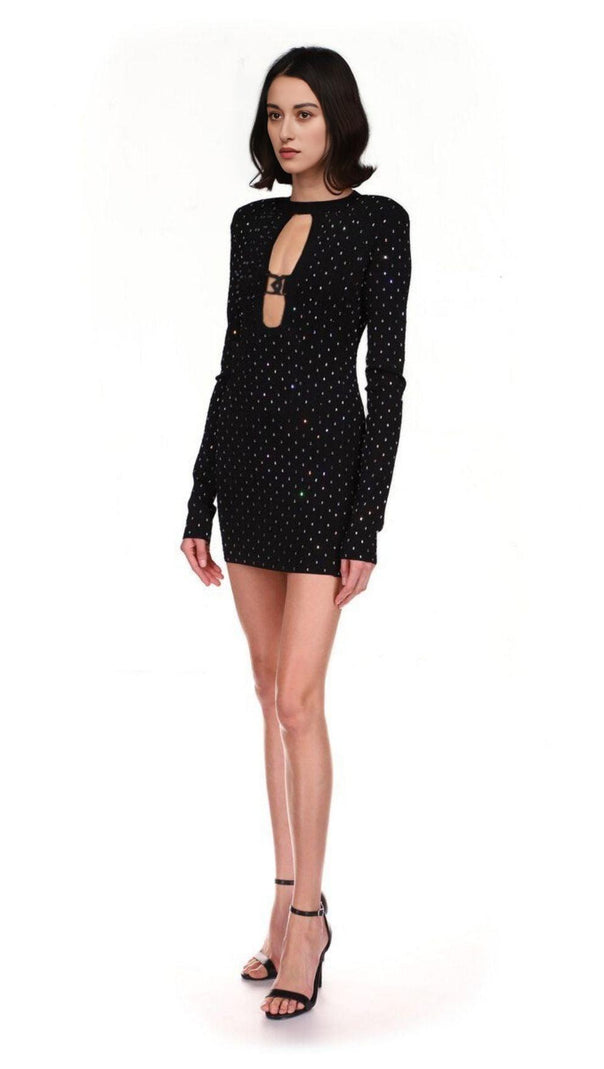 AIIZIE BLACK CRYSTAL PLUNGE MINI DRESS - product image