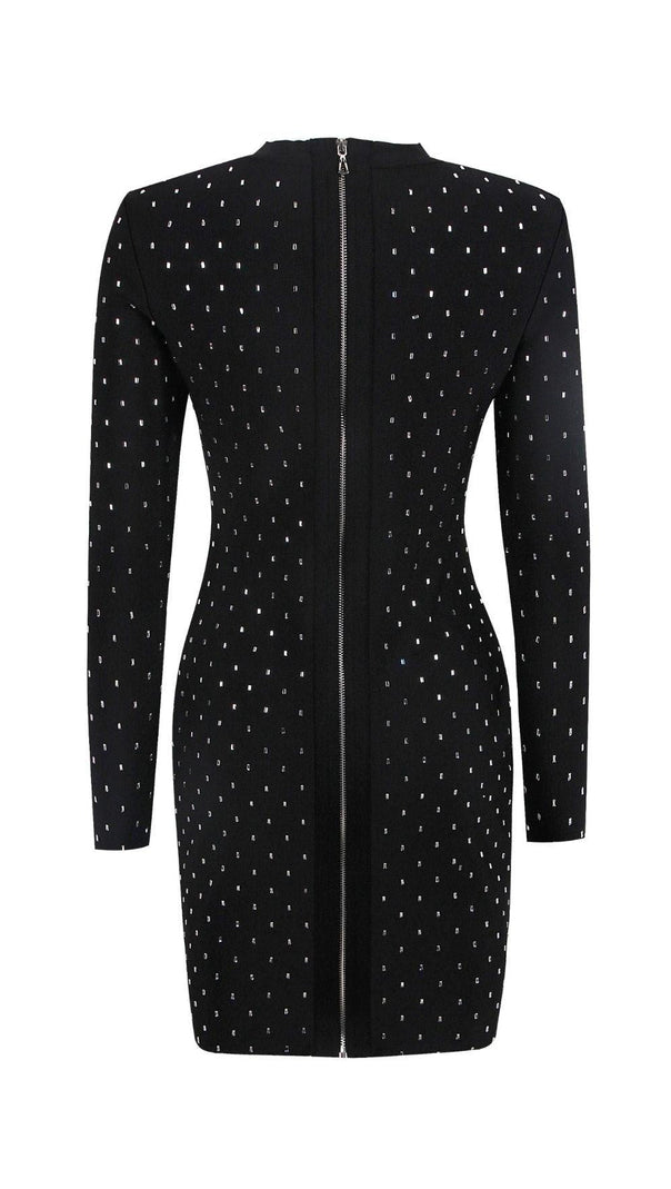 AIIZIE BLACK CRYSTAL PLUNGE MINI DRESS - product image