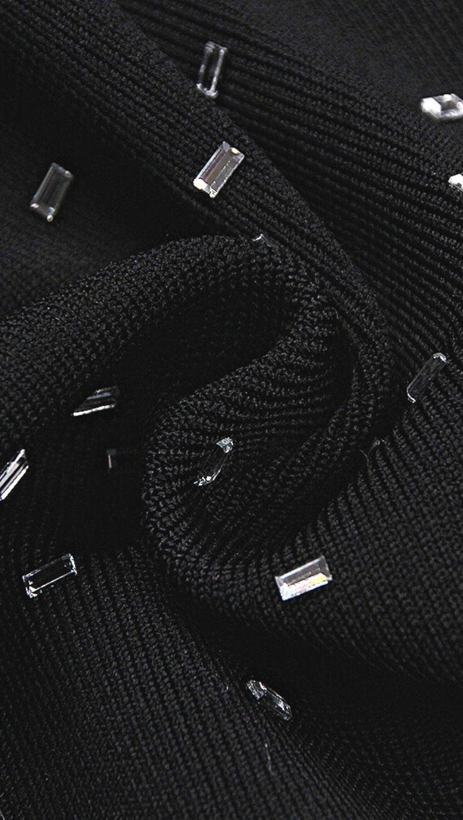 BLACK CRYSTAL PLUNGE MINI DRESS