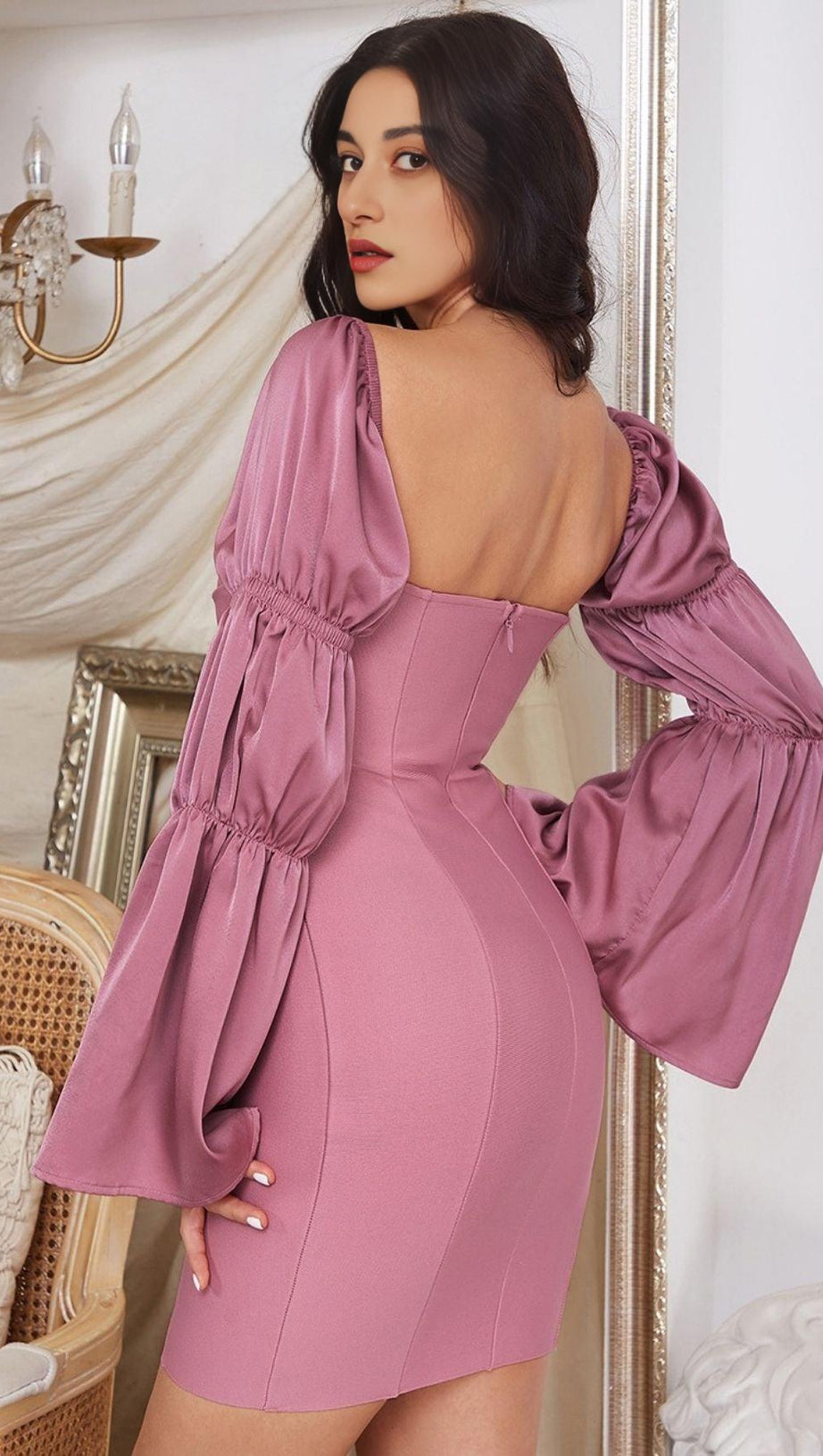 PINK PUFF SLEEVE MINI DRESS