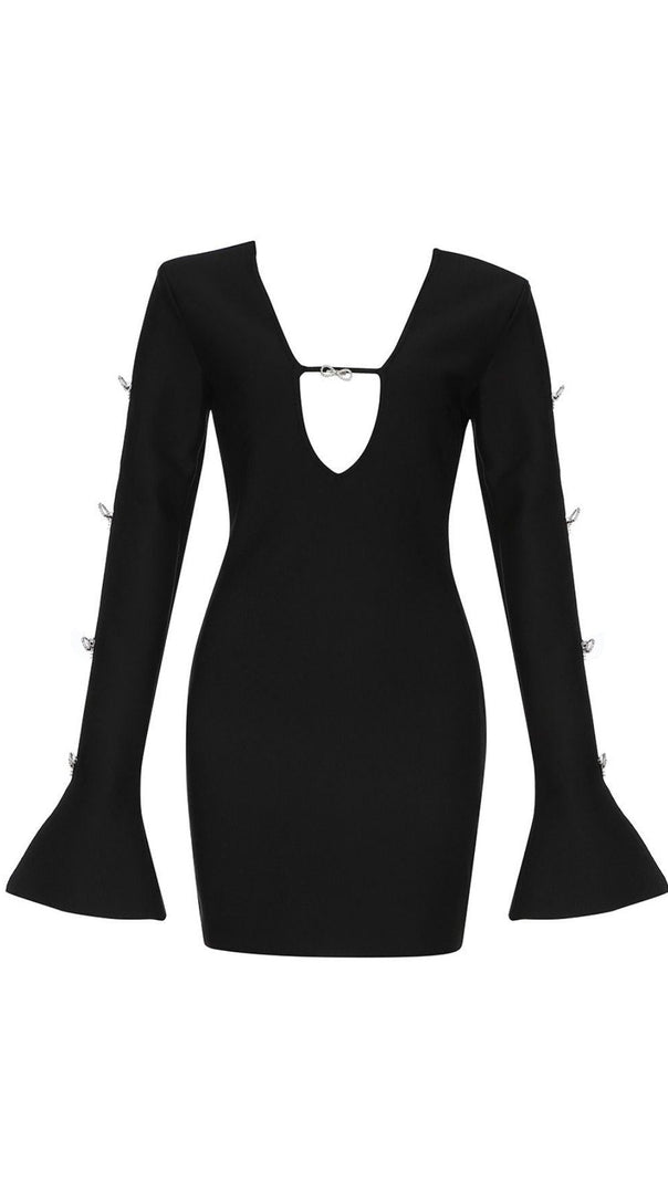 AIIZIE BLACK PLUNGE CRYSTAL BOW BANDAGE MINI DRESS - product image