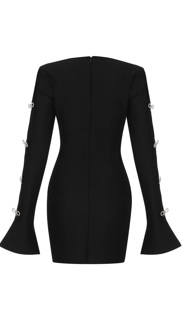 AIIZIE BLACK PLUNGE CRYSTAL BOW BANDAGE MINI DRESS - product image