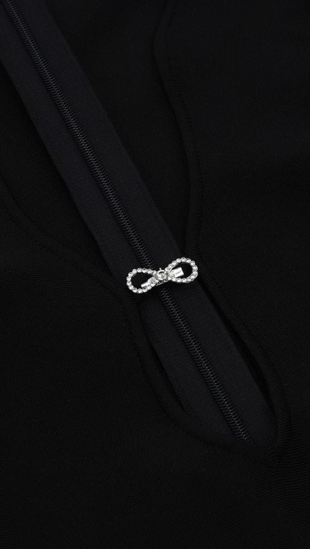 AIIZIE BLACK PLUNGE CRYSTAL BOW BANDAGE MINI DRESS - product image