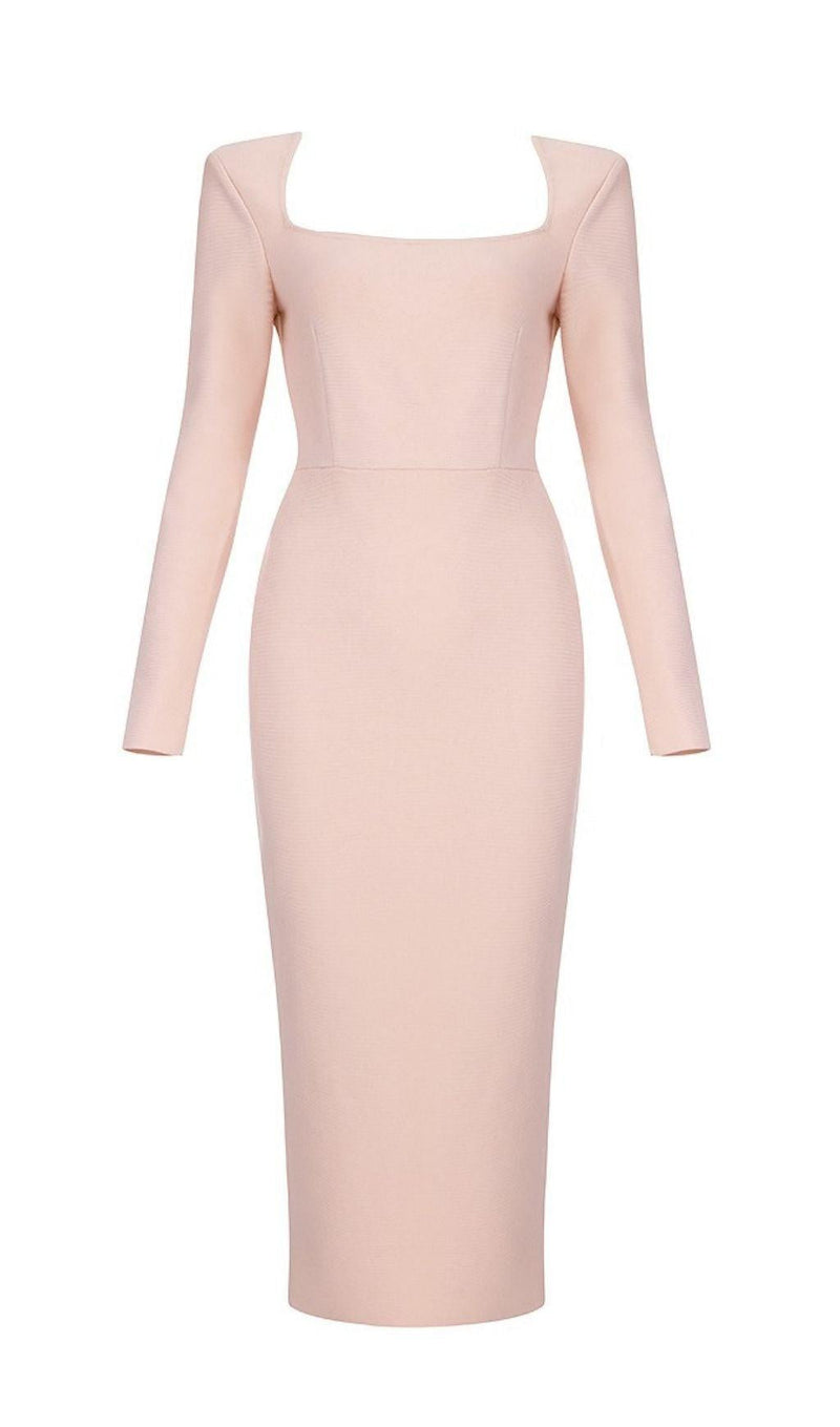 PINK LONG SLEEVE MIDI DRESS