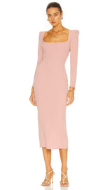 PINK LONG SLEEVE MIDI DRESS