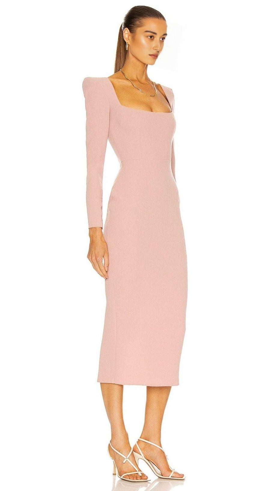 ABITO MIDI ROSA A MANICHE LUNGHE