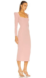 PINK LONG SLEEVE MIDI DRESS