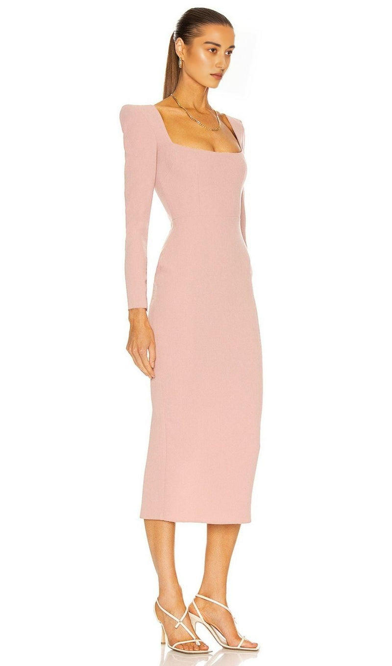 PINK LONG SLEEVE MIDI DRESS