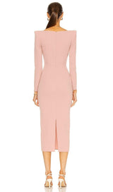 PINK LONG SLEEVE MIDI DRESS