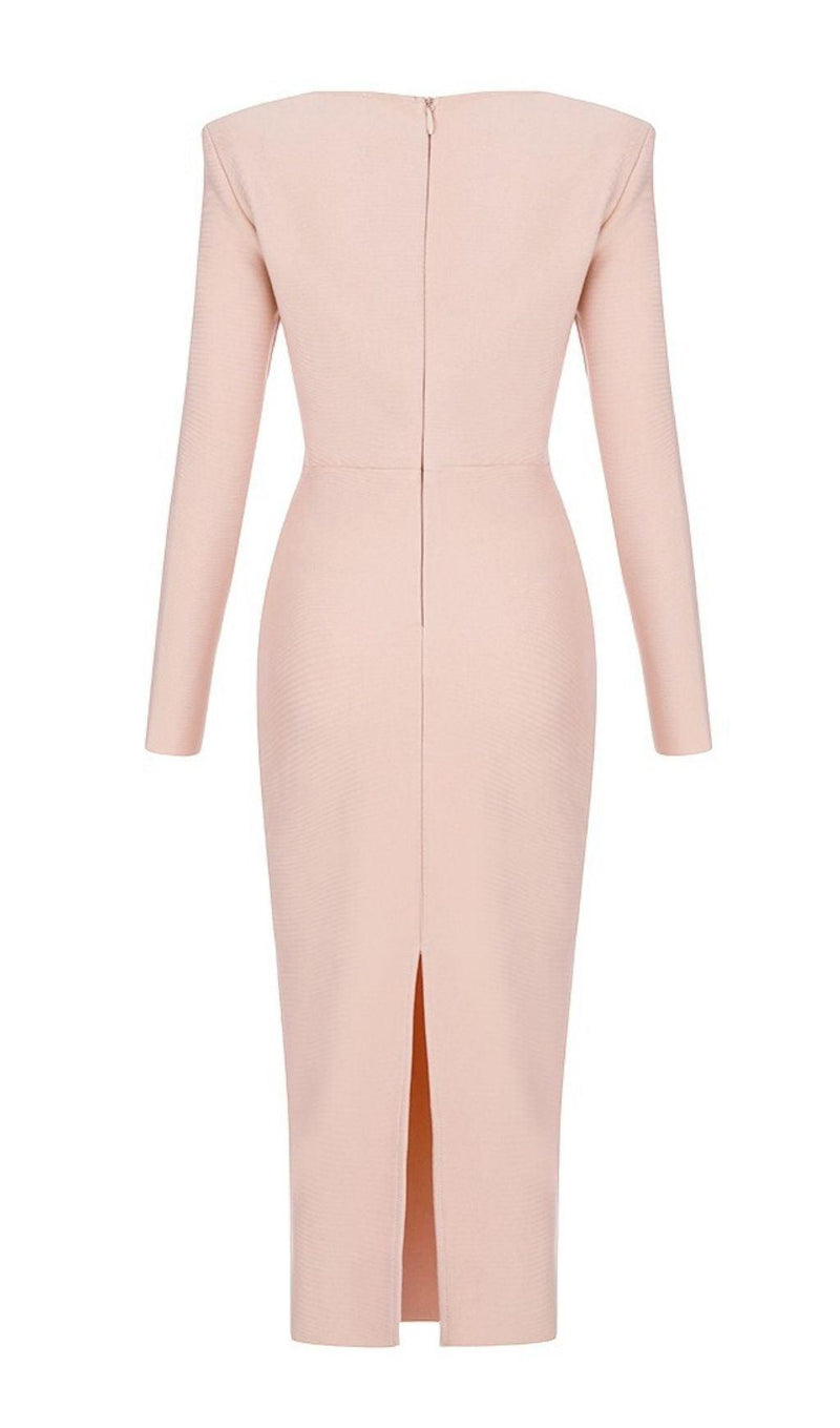 PINK LONG SLEEVE MIDI DRESS