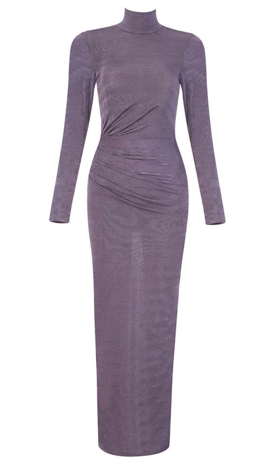 VIOLETT GERÄUCHERTES MAXIKLEID AUS STRICK