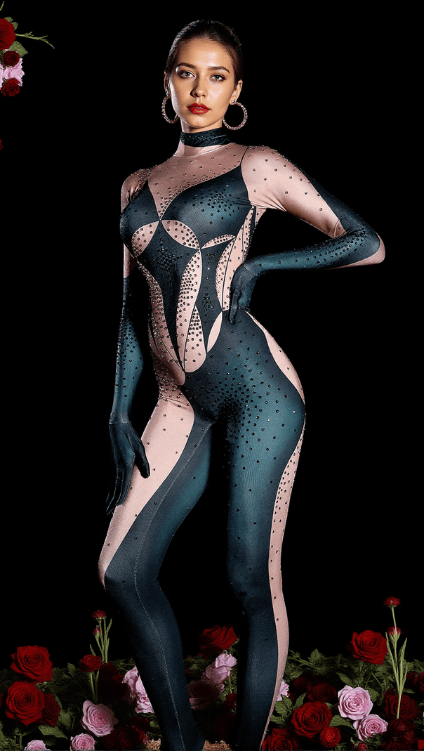 AIIZIE ISABELLA DIAMOND MESH HIGHNECK JUMPSUIT - product image