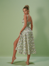 Maire Floral Split Midi Dress In Green