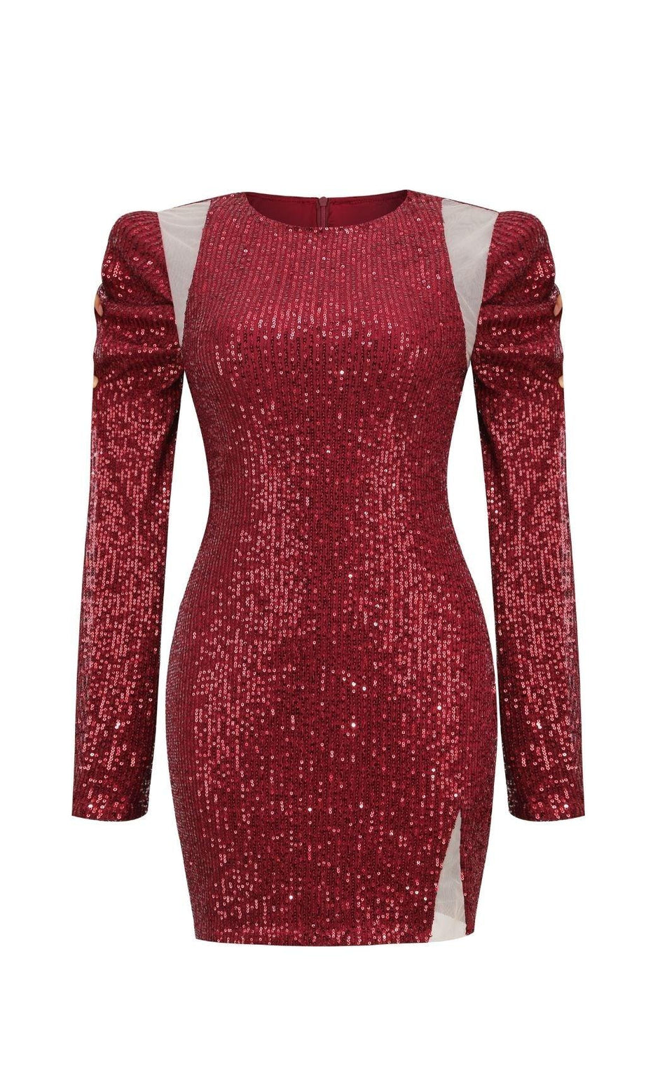 MINI ABITO ADERENTE CON PAILLETTES ROSSO VINO