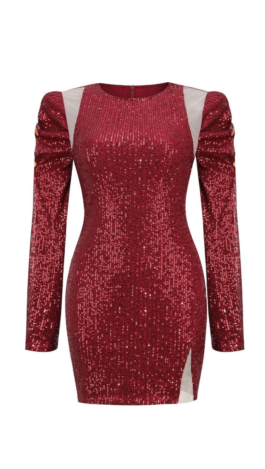 MINI ABITO ADERENTE CON PAILLETTES ROSSO VINO