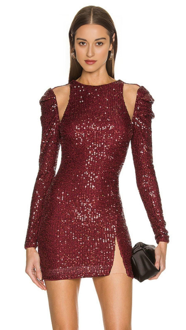 AIIZIE WINE RED SEQUIN BODYCON MINI DRESS - product image