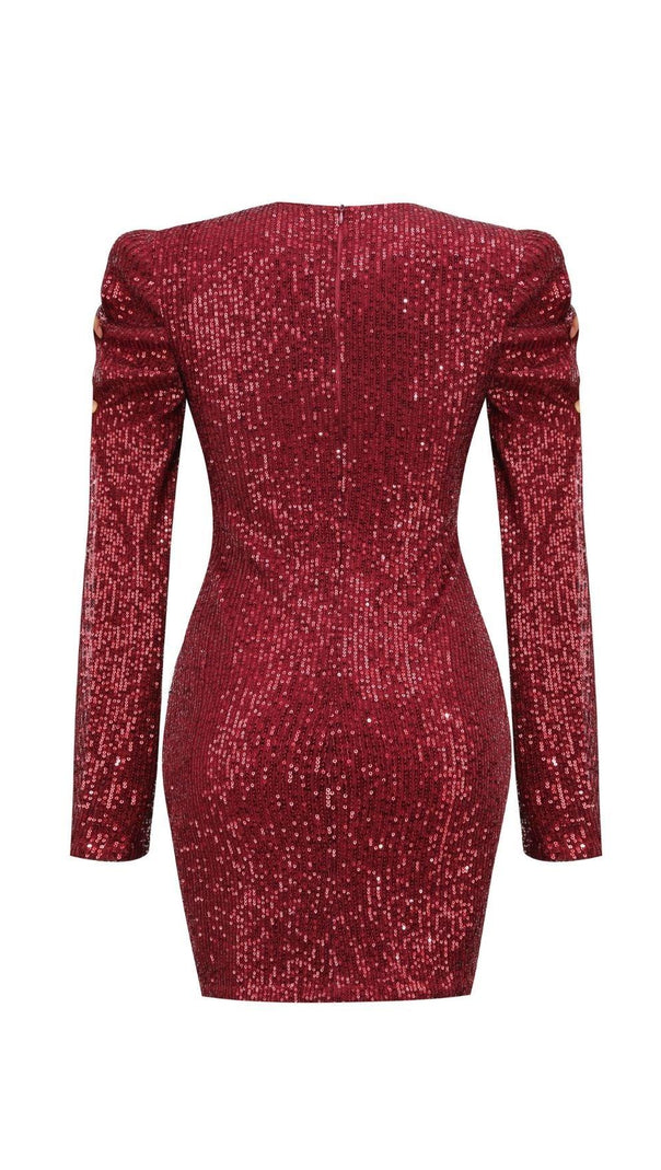 AIIZIE WINE RED SEQUIN BODYCON MINI DRESS - product image