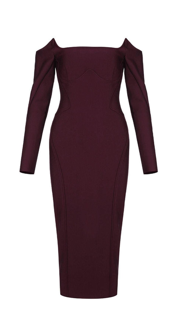AIIZIE CHERRY STRAPLESS BANDAGE MIDI DRESS - product image