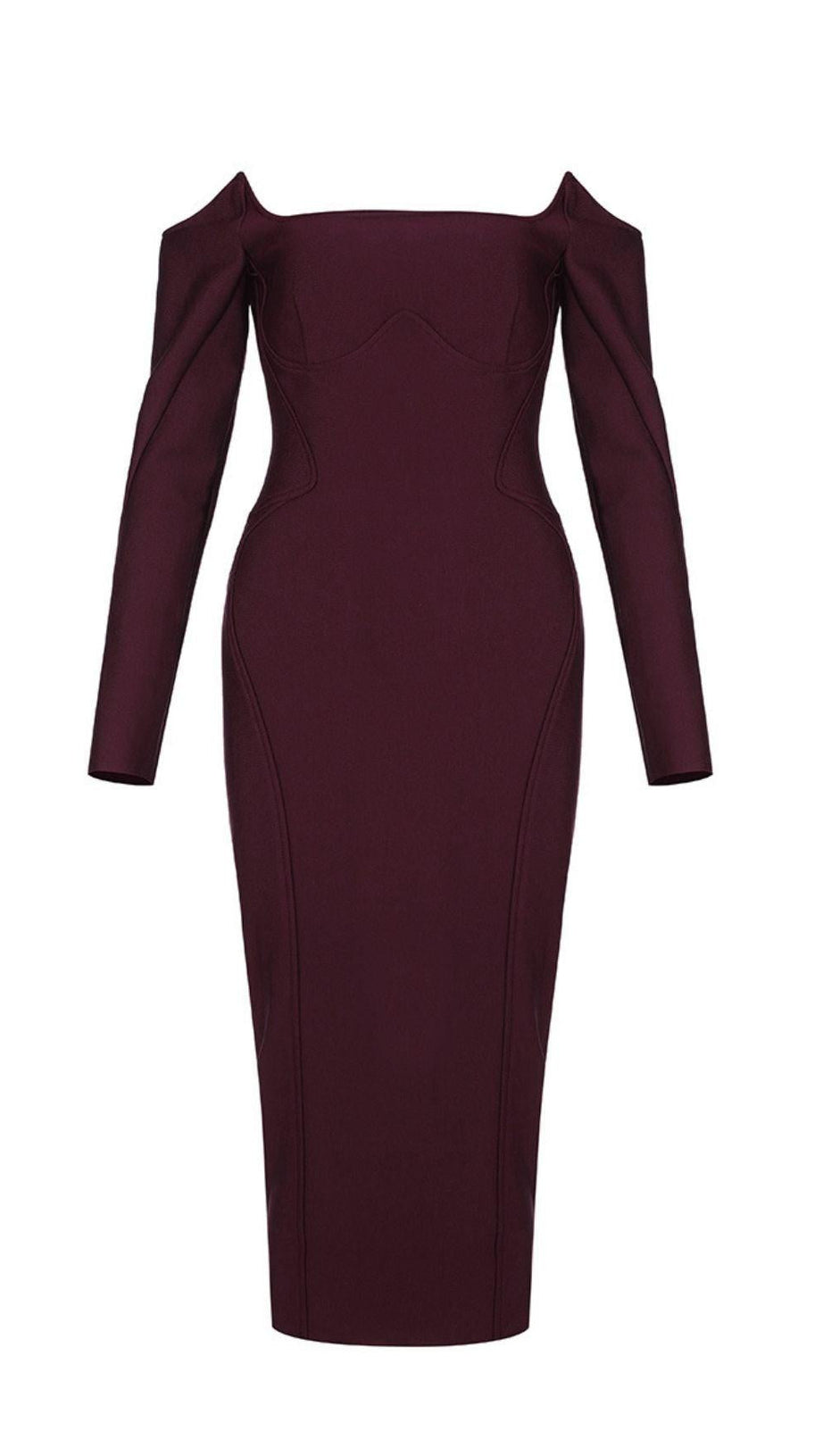 CHERRY STRAPLESS BANDAGE MIDI DRESS