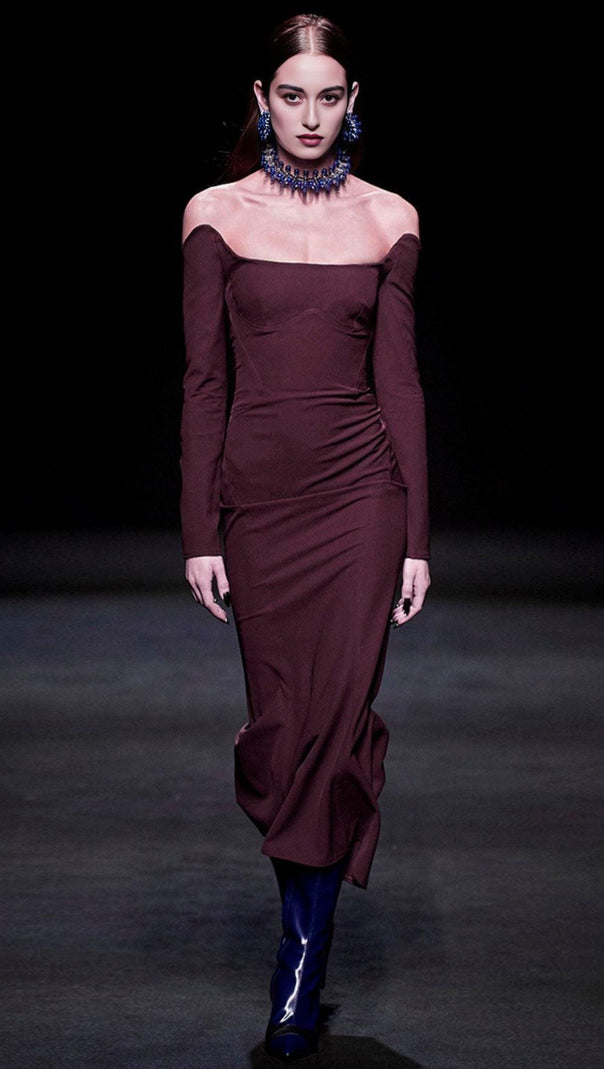 AIIZIE CHERRY STRAPLESS BANDAGE MIDI DRESS - product image