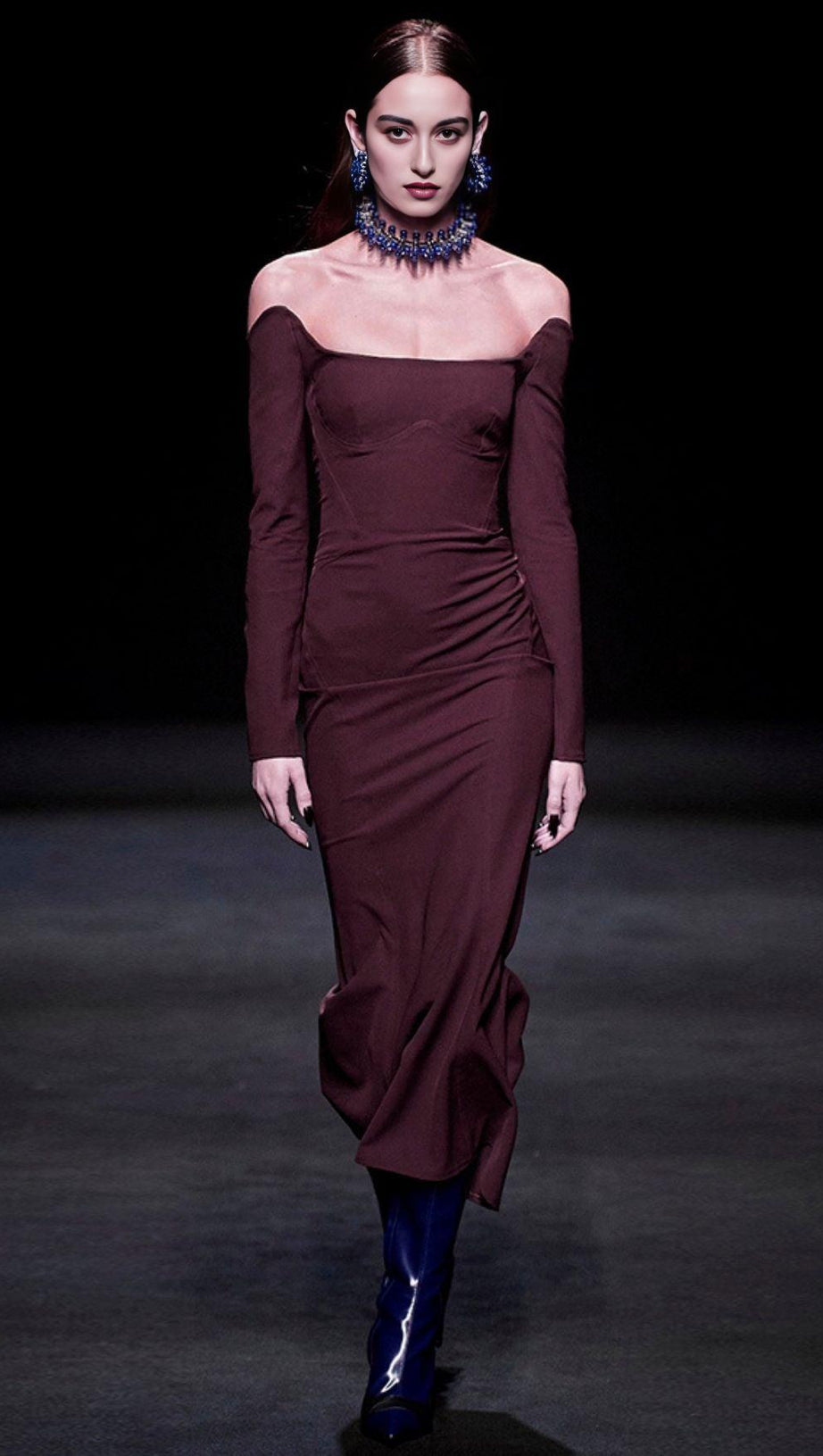 CHERRY STRAPLESS BANDAGE MIDI DRESS